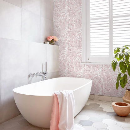 Dimoon Pink Peel and Stick Wallpaper Boho Pink White Contact Paper 17.3" X 78.7" Floral Leaf Textured Wallpaper Renter Friendly Removable Self Adhesive Wall Paper for Bathroom Bedroom Cabinets Vinyl