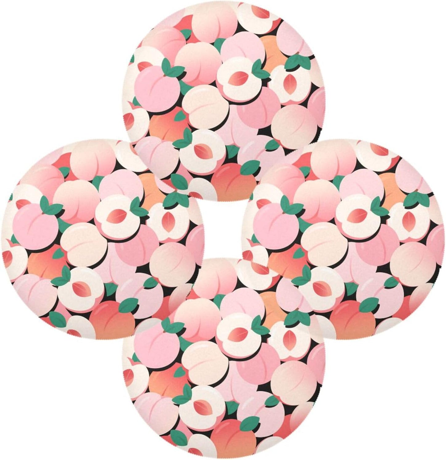 Cartoon Cute Peach Pink spring placemats round placemats set of 4 vinyl 15.4x15.4in manteles para mesa de comedor decorations decor decoration
