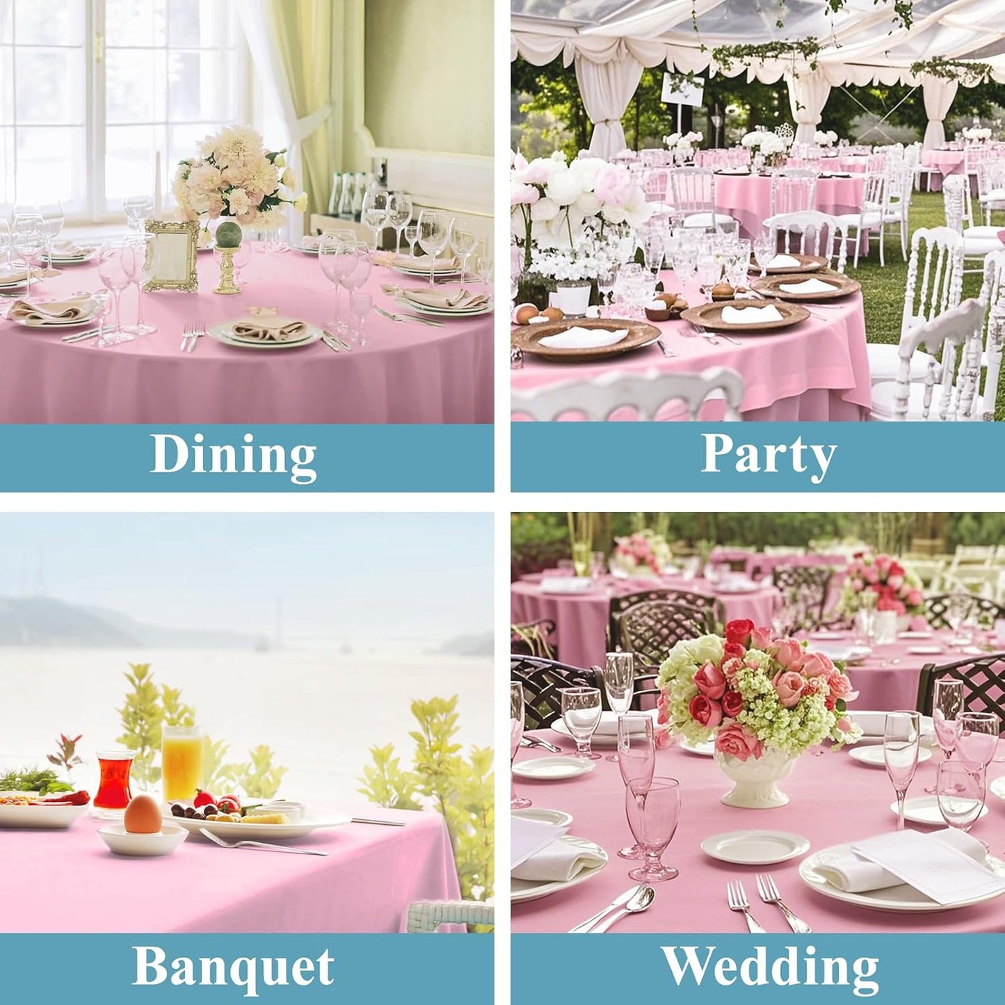 VidaFete Tablecloth 10 Pack 120inch Round Table Cloth Polyester, Stain Wrinkle Resistant Polyester Dining Table Cover for Kitchen Dinning Party Wedding Round Tabletop Buffet Decoration(Pink)
