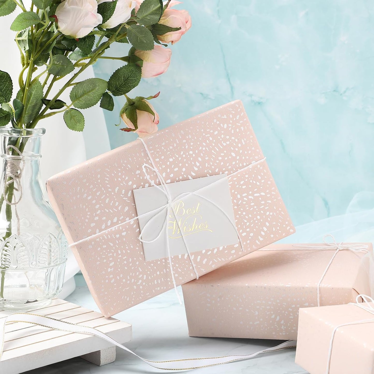 WRAPAHOLIC Pink Wrapping Paper Roll - Mini Roll - 17 Inch x 16.5 Feet - Pink with Silver Design Perfect for Birthday, Holiday, Wedding, Baby Shower