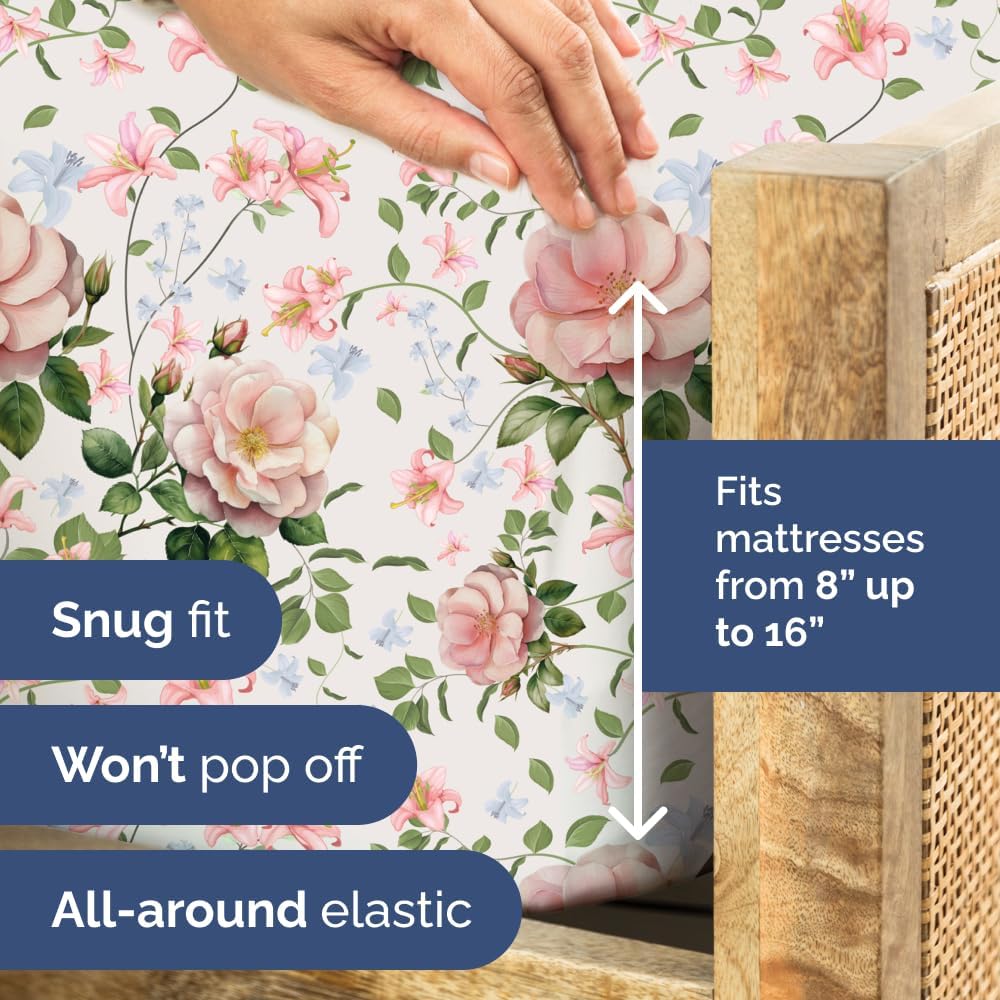 CGK Unlimited Floral Sheets - Pink Floral Rose Bed Sheet Set - 1 Flat, 1 Fitted & 2 Pillowcases w/Deep Pockets - Wrinkle & Fade Free - Boho Botanical Bedding - Ultra-Soft, Breathable and Cooling