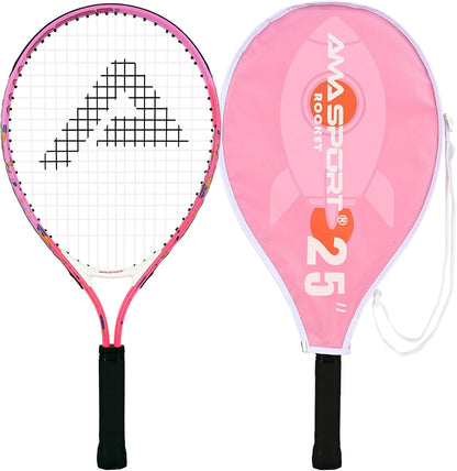 AMA SPORT Kids Tennis Racket 17/19/21/23/25 Inch Tennis Racket for Kids Girls and Boys Beginners Toddlers Starter Junior Racquet with Shoulder Strap Bag (Age 2-10)