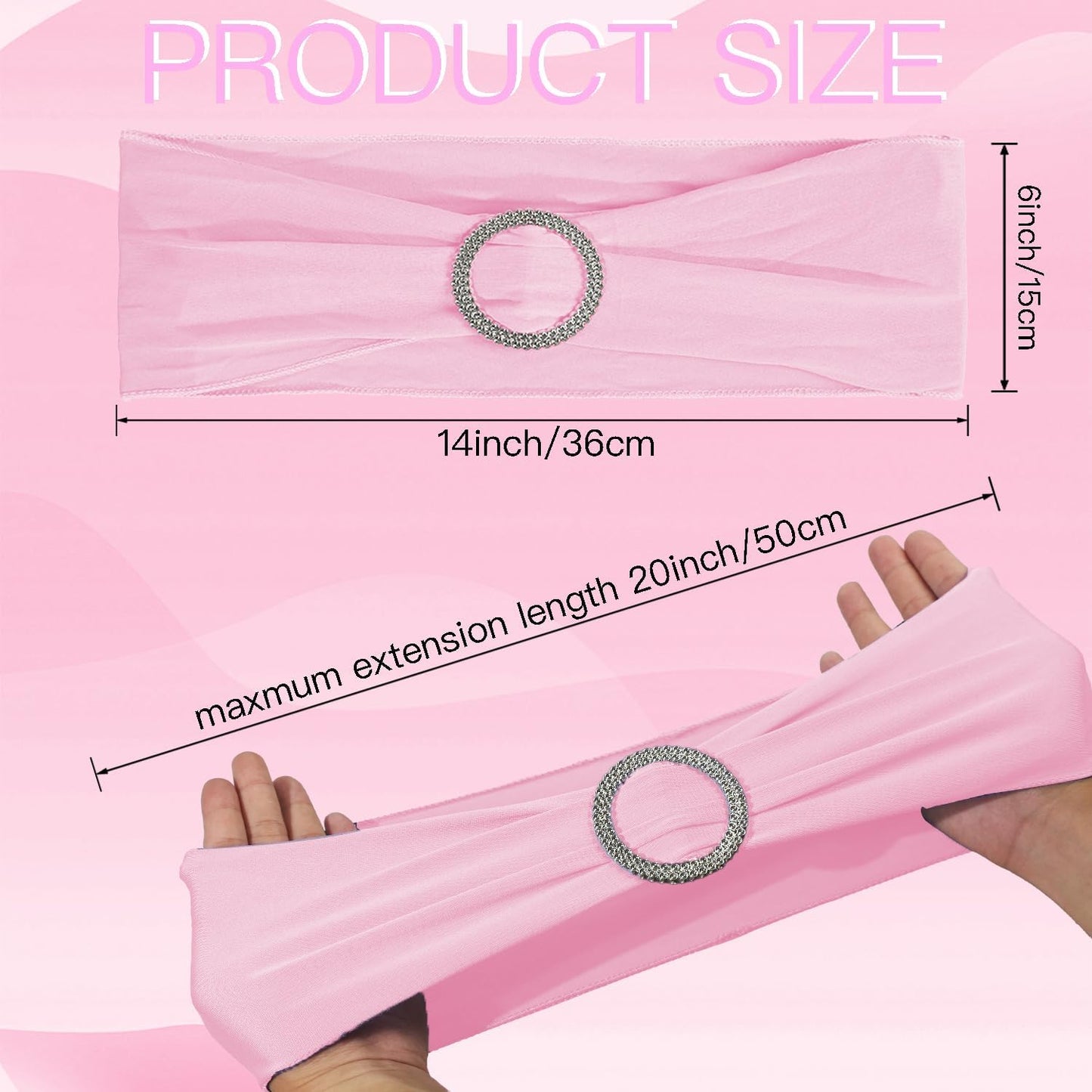 WJWHQ 100PCS Spandex Stretch Chair Sashes Bows Elastic Chair Cover Bands Ties with Buckle Slider for Wedding Party Reception Events Universal Ceremony Banquet Decorations(Pink)