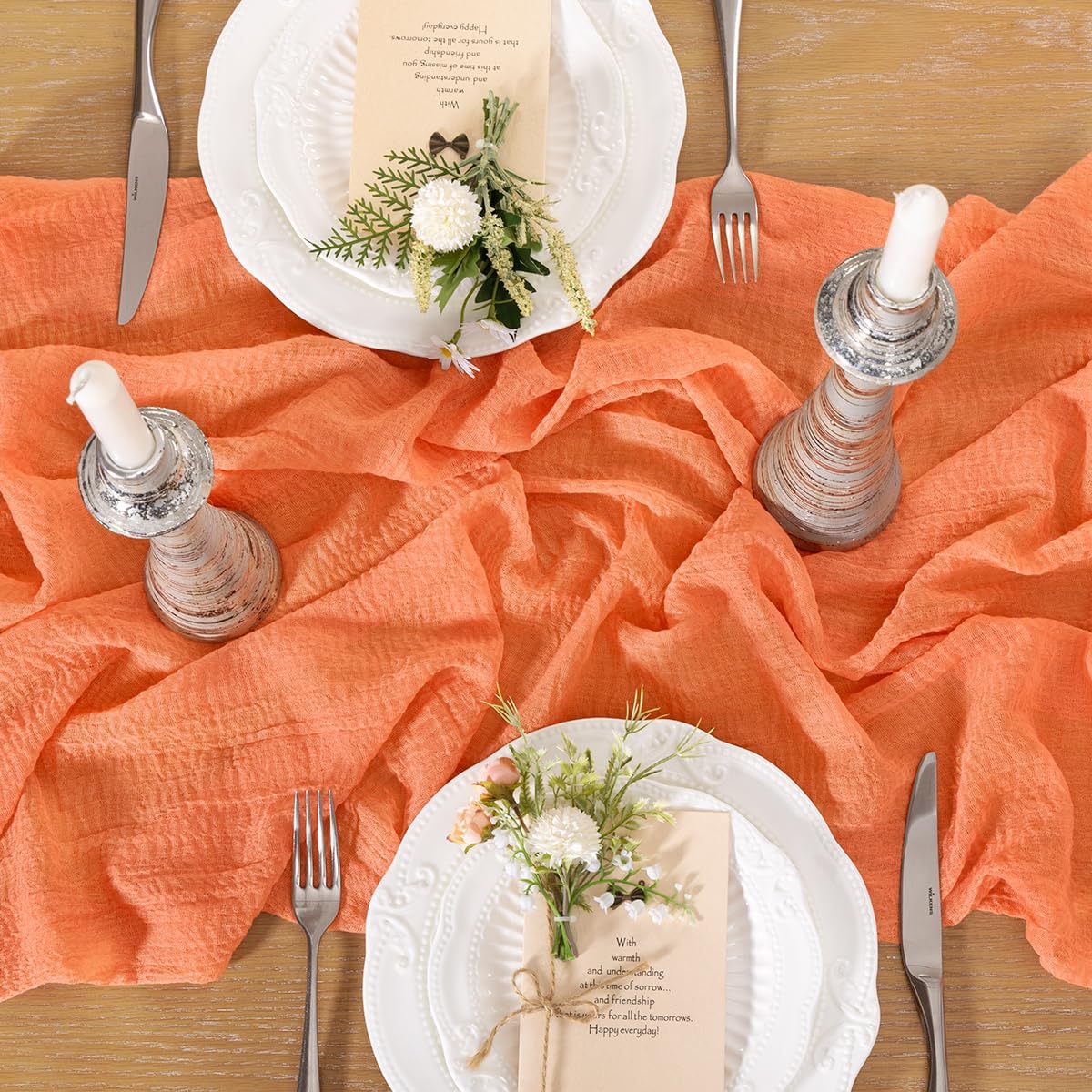 Soft Cheesecloth Table Runner Peach Summer Rustic Boho Gauze 120 Inch Cheese Cloth Table Runner 10FT for Wedding Birthday Party Baby Shower Home Decoration
