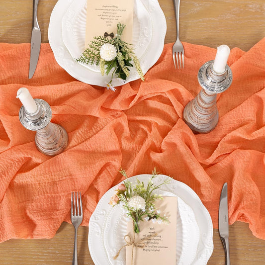 Soft Cheesecloth Table Runner Peach Summer Rustic Boho Gauze 120 Inch Cheese Cloth Table Runner 10FT for Wedding Birthday Party Baby Shower Home Decoration