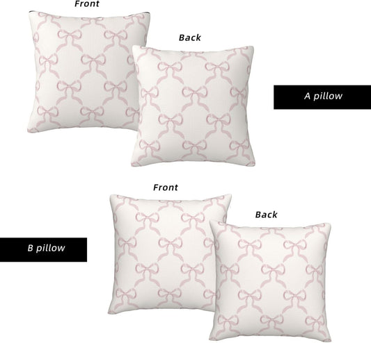 Pink Bow Pillow Covers Cream Ribbon Bow Decorative Throw Pillows Covers 18x18 Inch Set of 2 Bowknot Pillowcase Cushion Cover for Couch Sofa Bedroom