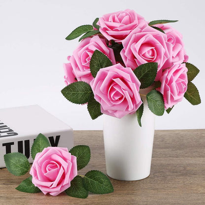 Higfra Artificial Flowers 25pcs Real Looking Fake Roses with Stems for DIY Wedding Bouquets Baby Shower Centerpieces Floral Arrangements Party Tables Home Decorations