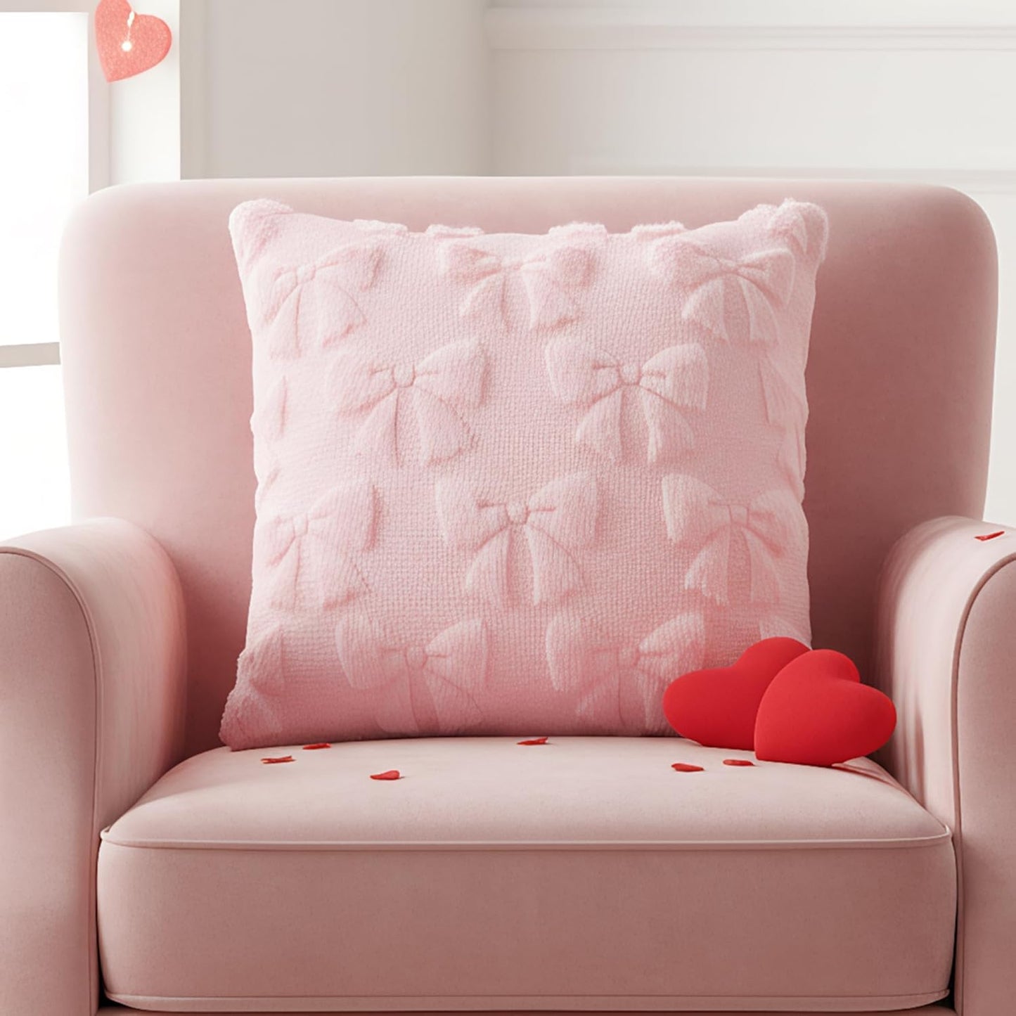 phnydreg Pack of 2 Pink Bow Throw Couch Pillow Covers 18x18in Plush Faux Fabric Pillowcases for Living Room Couch Bed Sofa Decor
