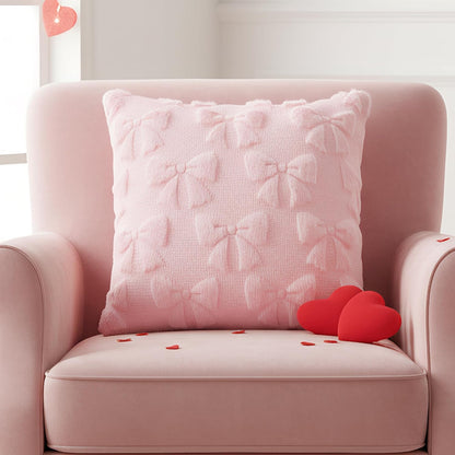 phnydreg Pack of 2 Pink Bow Throw Couch Pillow Covers 18x18in Plush Faux Fabric Pillowcases for Living Room Couch Bed Sofa Decor