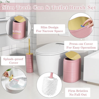 Bathroom Set, 10PC Bathroom Accessory Set, Pink Bathroom Accessories, Pink and Gold Bathroom Set with Trash Can, Soap Dispensers