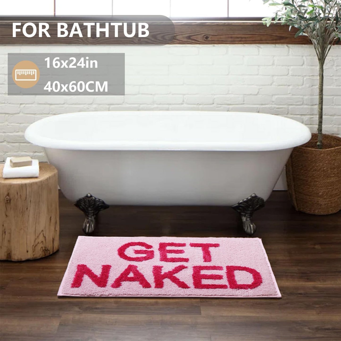 KOEXM Get Naked Bath Mat Bathroom Rugs 16" x 24" Non Slip Bath Rugs Soft Pink Cute Bath Mats for Tub and Shower Machine Washable Girl Apartment Decor Aesthetic