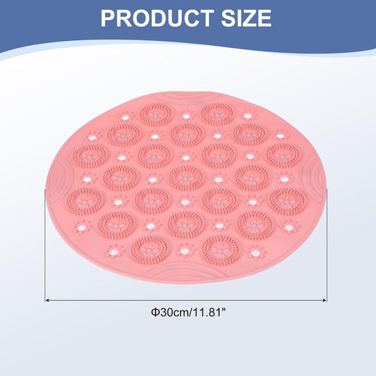 PATIKIL 11.81 x 11.81 Round Non-Slip Shower Mat, PET Bathtub Floor Mat with Suction Cups & Drain Holes for Shower Stall Bathroom Bathtub, Pink