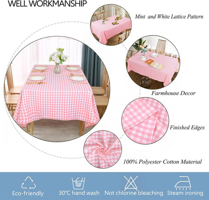 DUOBAO Pink Tablecloth Square 54x54 Checkered Table Cloth Buffalo Plaid Checked Tablecloth Fabric 54-Inch Outdoor Pink and White Picnic Gingham Tablecloths for Kitchen BBQs Birthday and Parties