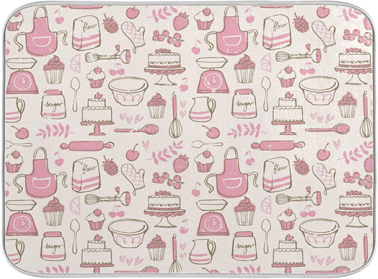 Pink Cookware Dish Drying Mat Large Kitchen Counter Reversible Microfiber Dishes Drainer Mat 18 x 24 Inch