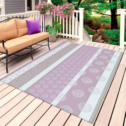 Farm Fruits Outdoor Rug for Patio/Deck/Porch, Non-Slip Large Area Rug 6 x 9 Ft, Watermelon Lemons Peach Pink Grey Striped Indoor Outdoor Rugs Washable Area Rugs, Reversible Camping Rug Carpet Runner