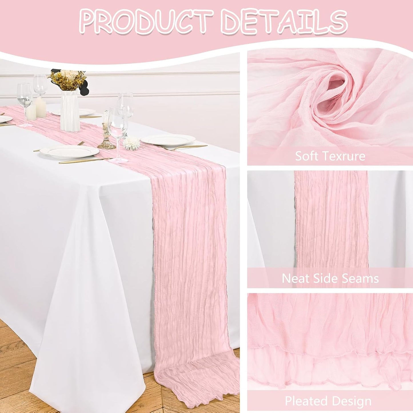 6 Pack Cheesecloth Table Runner 20 x 120 Inch Pink Boho Gauze Cheese Cloth Table Runners 10 FT Long Rustic Sheer Table Decorations for Wedding Party Baby Bridal Shower Birthday Holiday Home