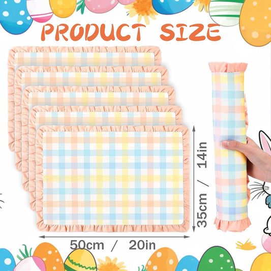 Frienda Set of 4 Easter Placemats 14 x 20 Inch Linen Pastel Gingham Washable Placemat Blue Pink Yellow Buffalo Plaid Table Mats Farmhouse Spring Easter Table Mat for Kitchen Dining Home Decoration
