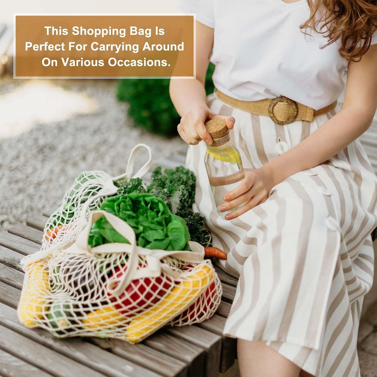 uxcell Reusable Mesh Produce Storage Bags Washable Net Portable Bag Cotton String with Long Handle for Shopping