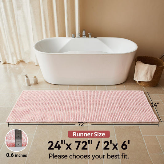 Triohero Waffle Runner Bath Mat - Long Bathroom Rugs Non Slip Washable, Ultra Soft Super Absorbent Quick Dry Boho Farmhouse Bathroom Decor, 24" x 72", Light Peachy Pink