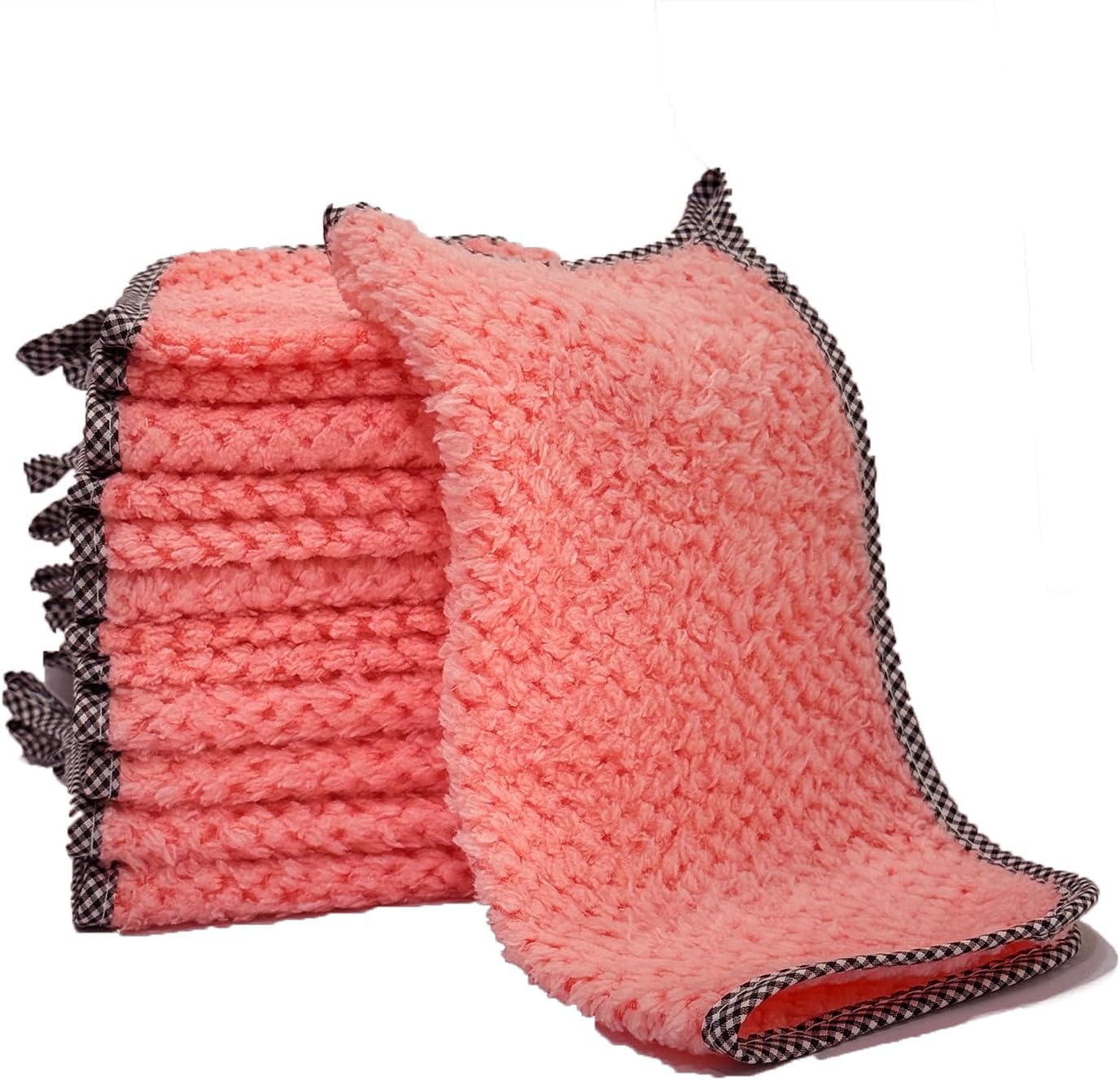 10 Pack Microfiber Kitchen Dish Cloths with Hanging Loop, 9.8x9.8 Inch, Non-Scratch Towels for Pots, Pans, Sink & Countertops (Pink)
