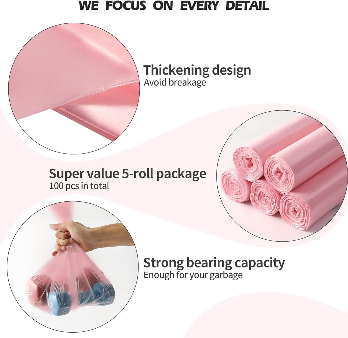4 Gallon/60pcs Small Garbage Bags,Strong Trash Bags,Small Trash Bags for Office Home Bedroom,Trash can Liner,Pink