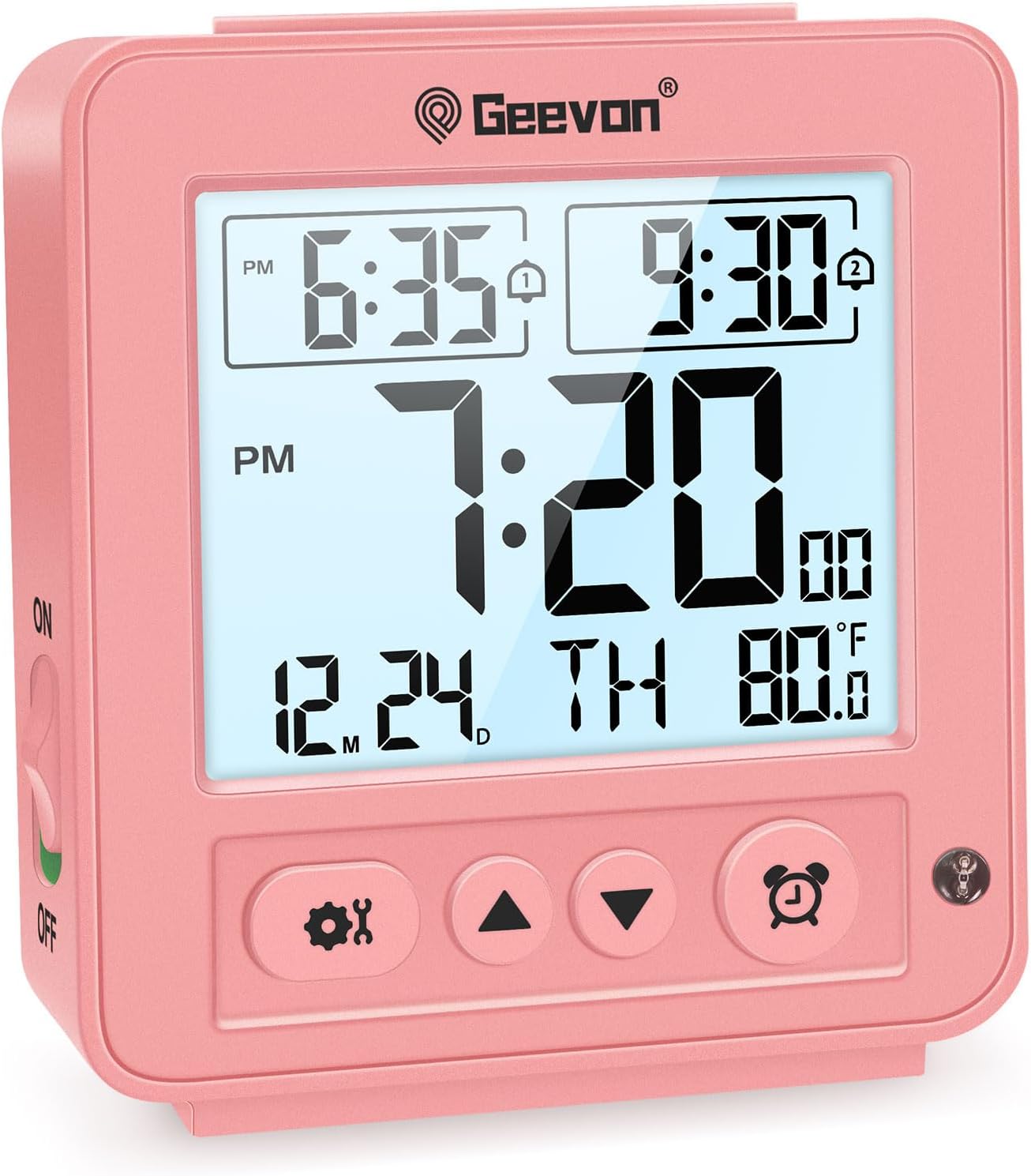 Geevon Smart Night Light Small Digital Alarm Clock with 2 Increasing Beep Alarm, Indoor Temperature, Battery Operated Travel Clock for Bedroom, Bedside, Desk(Pink)