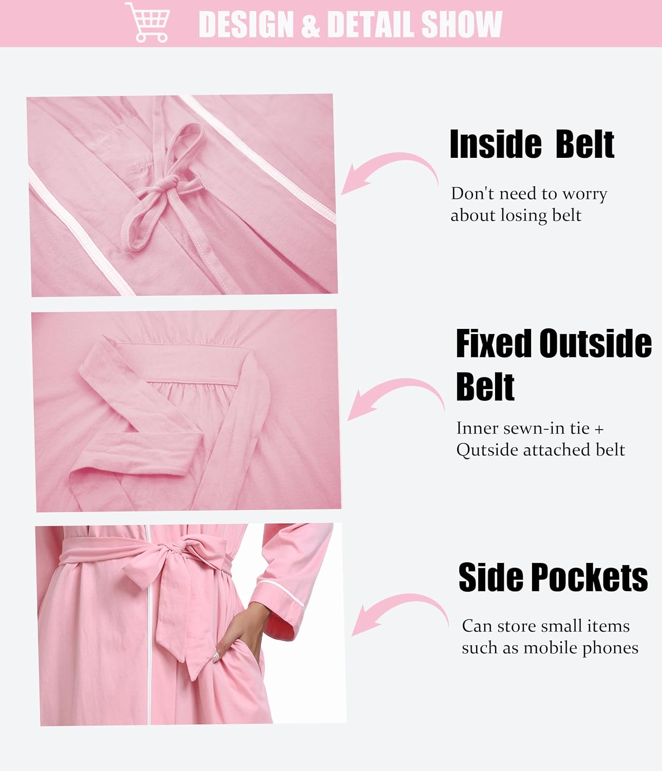 ANLIQI 100% Cotton Robe for Women Long Sleeve Knit Kimono Soft Lightweight Bathrobe Ladies Loungewear with Pockets S-2XL