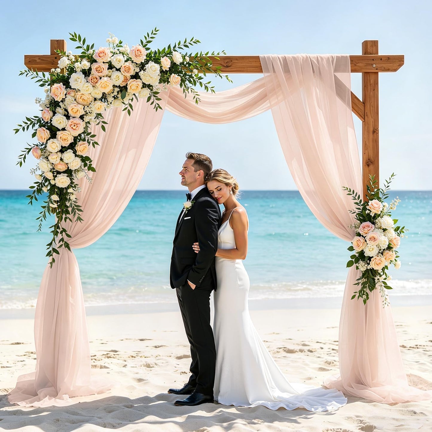FUHSY Peach Wedding Arch Drapes 2 Panels 20FT Wedding Arch Draping Fabric Chiffon Fabric Drapery Arch Decorations for Ceremony Wedding Backdrops for Reception Bridal Archway Ceiling Drapes Swag Decor