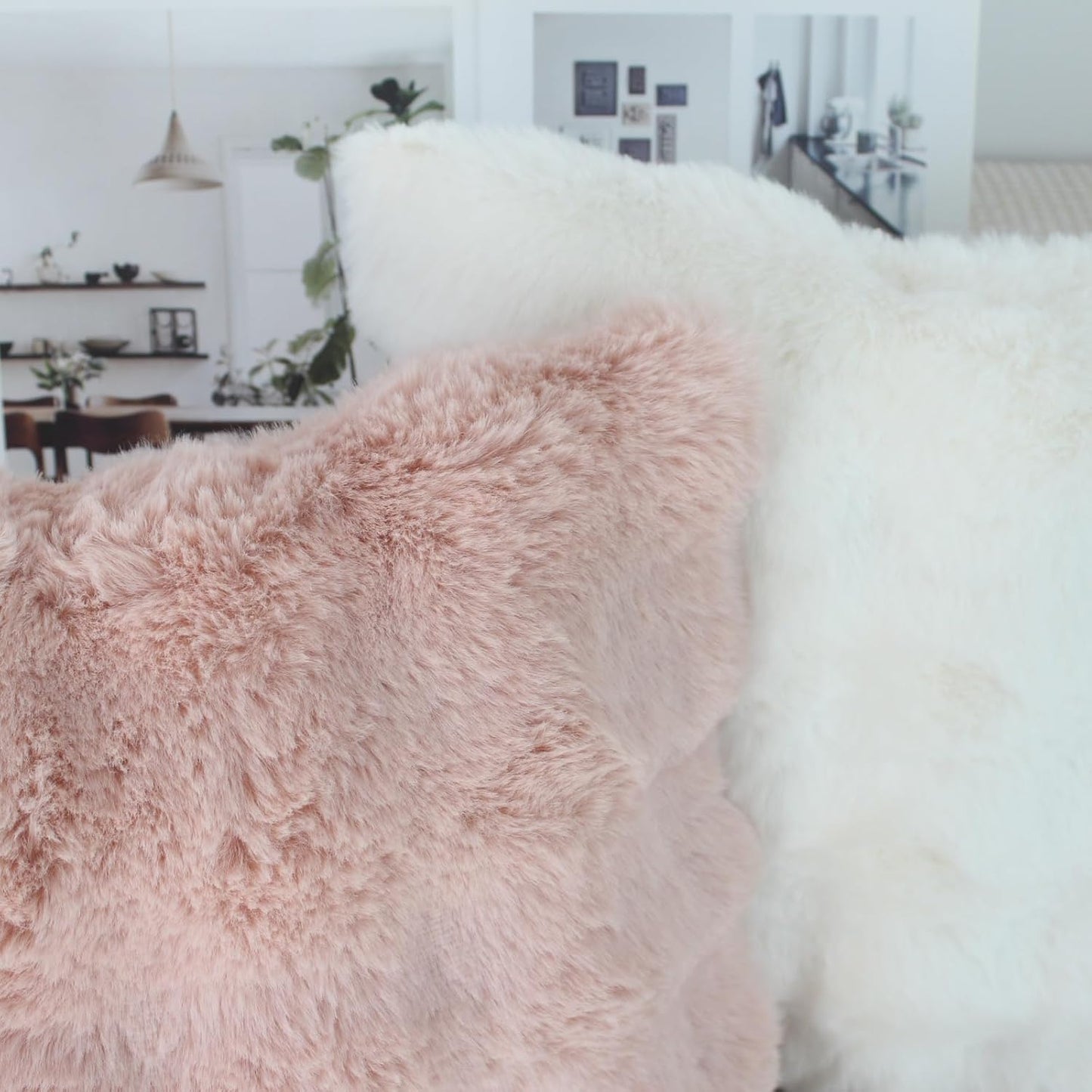 NIULAA Soft Fluffy Faux Fur Throw Pillow Covers 18x18 Blush Pink Set of 2 Luxury Thick Plush Cute Decorative Pillowcases for Sofa Couch Living Room