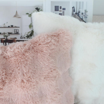 NIULAA Soft Fluffy Faux Fur Throw Pillow Covers 18x18 Blush Pink Set of 2 Luxury Thick Plush Cute Decorative Pillowcases for Sofa Couch Living Room