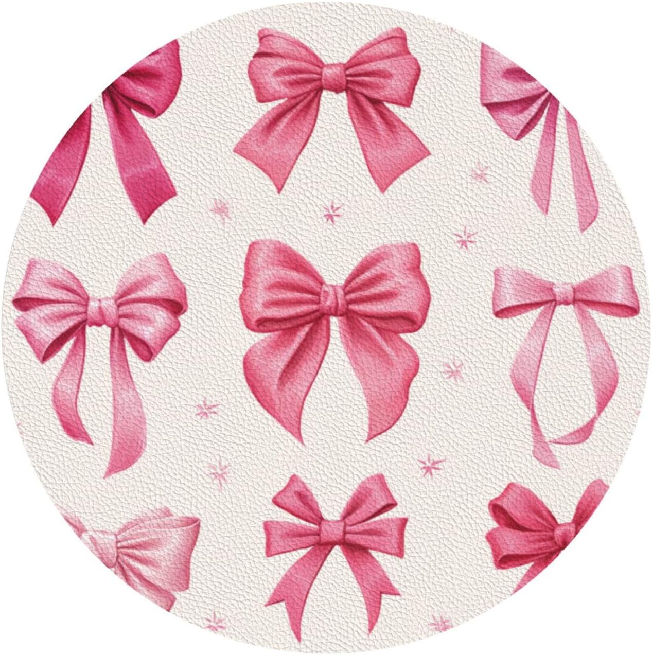 Light Pink Bows in Three Rows Drinks Coasters Set of 4 Leather Drink Coasters for Tabletop Protection Heat Resistant Bar Cup Mat Pad