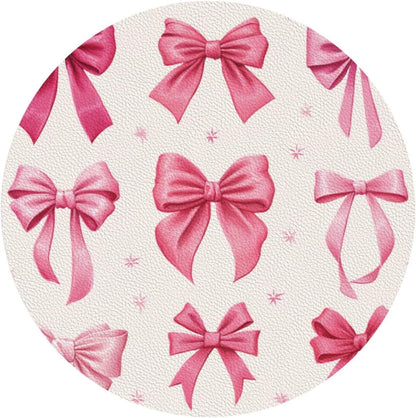 Light Pink Bows in Three Rows Drinks Coasters Set of 4 Leather Drink Coasters for Tabletop Protection Heat Resistant Bar Cup Mat Pad