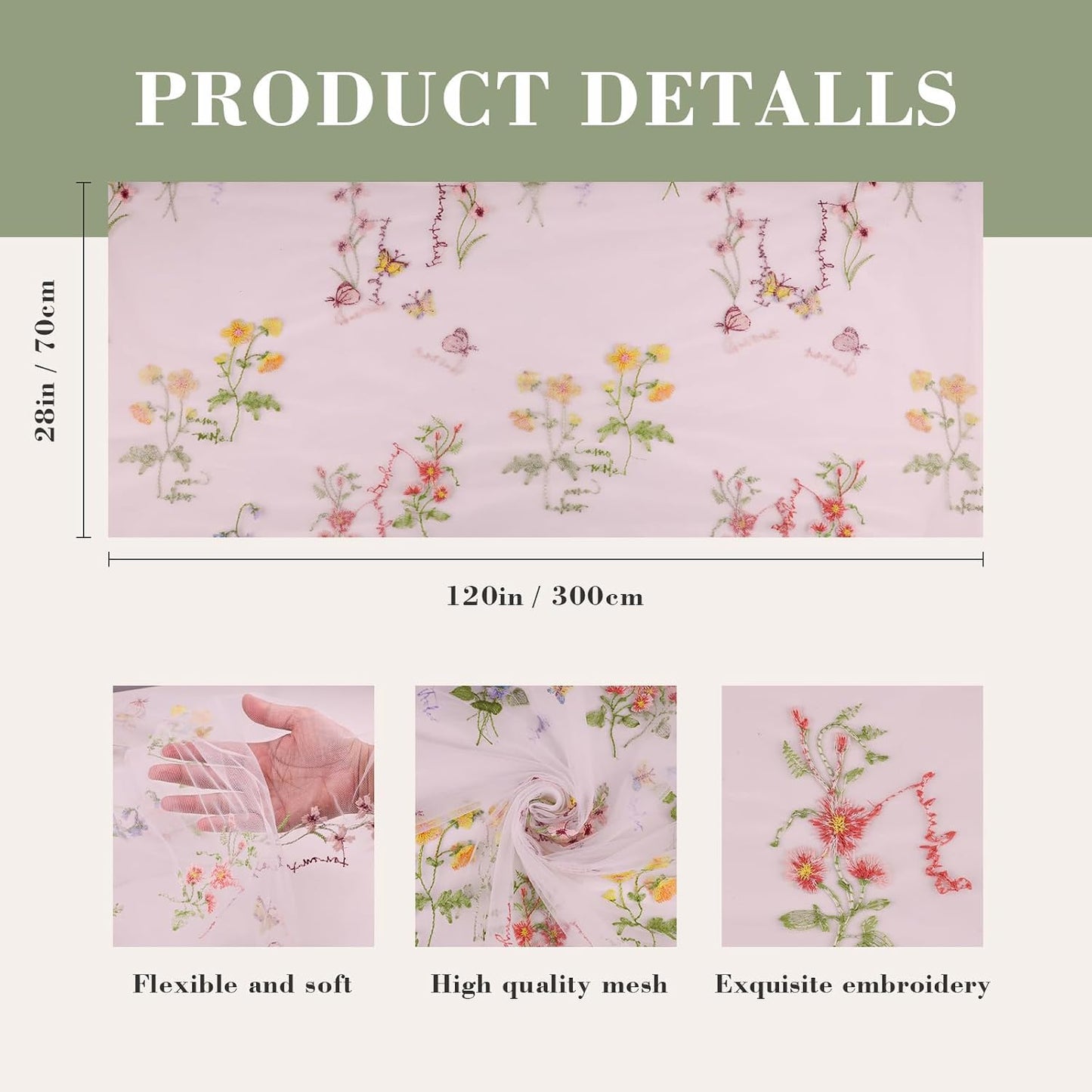 10Ft Generic Wildflower Embroidery Table Runner Butterfly Decor Bohemian Table Runner for Dining Room Coffee Table Wedding Party Home Decor (Light Pink-1Pc)