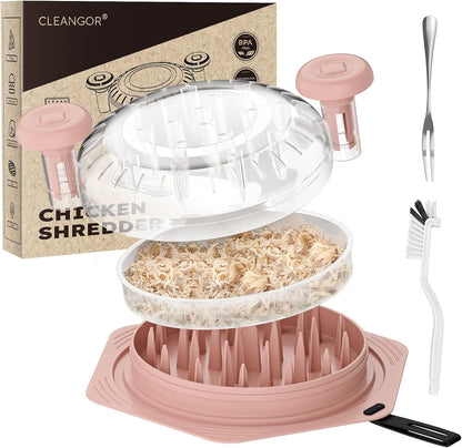 CLEANGOR Chicken Shredder Tool Twist Large, BPA Free Meat Shredder | with Ergonomic Handle, Non-Slip Food Shredder Tool for Pork, Beef, Set of Chicken Breast Shredder with Brush & Fork