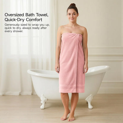 REDKISS 100% Cotton Bath Towels Set of 2, Extra Large Bath Sheets 35 X 70 Inches, Super Soft, Highly Absorbent & Quick Dry Shower Towels for Bathroom, Gym, Spa, Pool & Hotel, Pink
