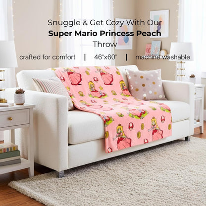 Nintendo Super Marios Bros. Gaming Princess Peach Girl Bedding Super Soft Silk Touch Throw, 46 in x 60 in, (Officially Licensed Product)