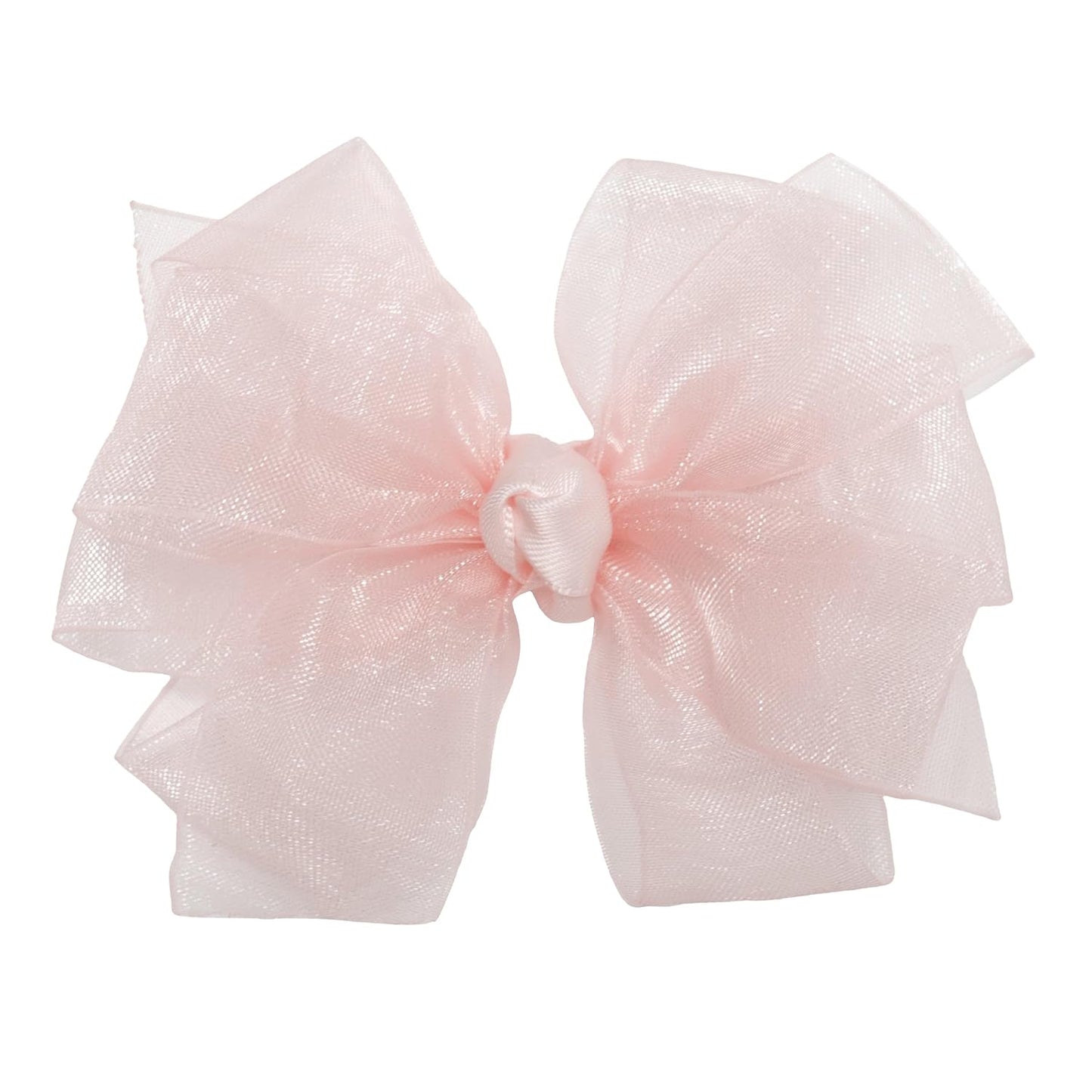 HAIRBOWS Girls' Double Organza Hair Bow with a Knot Wrap Center on a Clip, All Ages and Hair Types, 3 Inch Bow, Light Pink