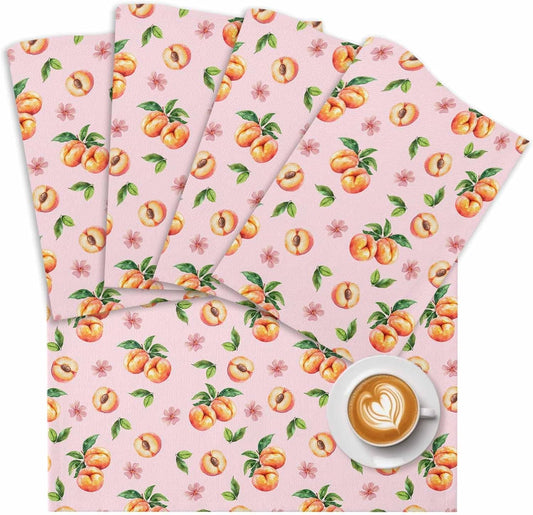 Pink Peaches Placemat Set of 6 Non-Slip Placemats for Dining Table Flowers Summer Fruit Washable Table Mats, Heat Resistant Kitchen Table Mats for Party, Dining Room & Home Decor