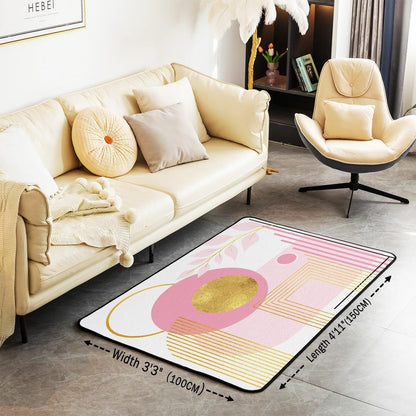Erosebridal Pink and White Abstract Boho Area Rug 4'11" x 3'3" Minimalist Aesthetic Neutral Carpet Mid Century Modern Indoor Floor Mat Botanical Leaves Geometric Decorative Washable Rug