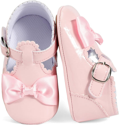 Baby Girls Bowknot Mary Jane Flats Soft Rubber Sole Toddler Walking Shoes Infant Princess Crib Wedding Dress Shoes