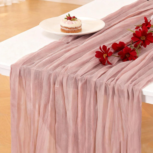 Pink Cheesecloth Table Runner - Soft Drapey Cheesecloth Table Runner Pink Runner Romantic Table Decor Elegant Table Runner Fabric for Valentine Dinner, Wedding, Bridal Shower, Party Tables 35.5x118