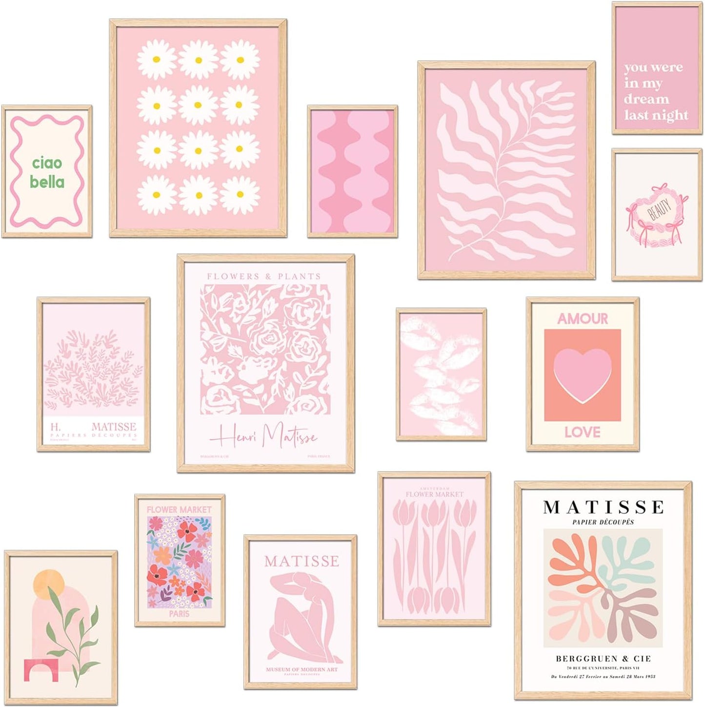 TRAMIN 15 Pcs Pink Wall Decor Aesthetic Pictures, Abstract Danish Pastel Prins, Matisse Wall Art Pink Posters for Room Aesthetic, Light Pink Dorm Wall Decor for College Girls Bedroom (8x10 Unframed)