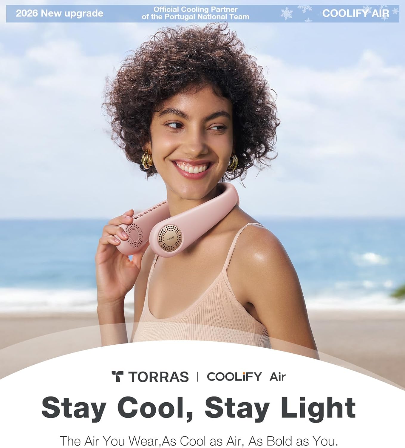 TORRAS COOLiFY Air 2026 Upgraded Neck Fan Air Conditioner, Ultra-Light Portable Fan Rechargeable, Personal Cooling Neck with 3 Modes Fan/Cooler/Heat for Travel, Camping, Outdoor Gift for Women, Pink