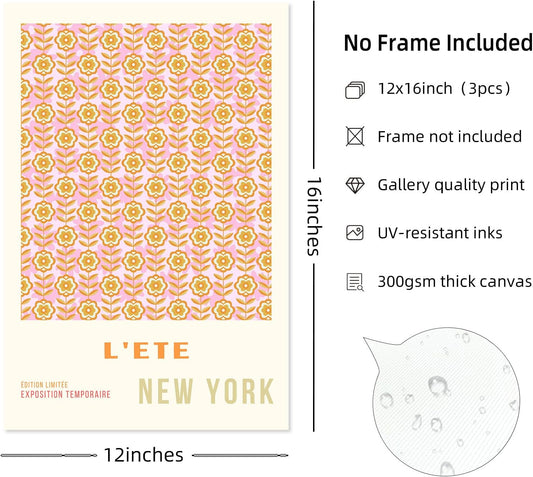 Pink Flower Market Wall Art Decor Aesthetic Abstract Canvas Floral Minimalist Wall Art Pictures Orange Floral Prints Artwork Botanical Flower Poster Colorful Painting 12x16 Inch Unframed set Of 3