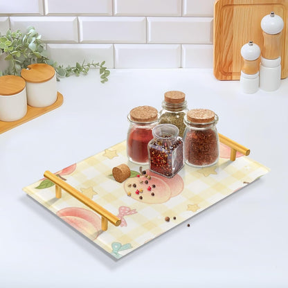 Cute Pink Peaches Decorative Lunch Tray with Handles Rectangular Serving Tray for Jewelry Perfume for Coffee Tables, Office