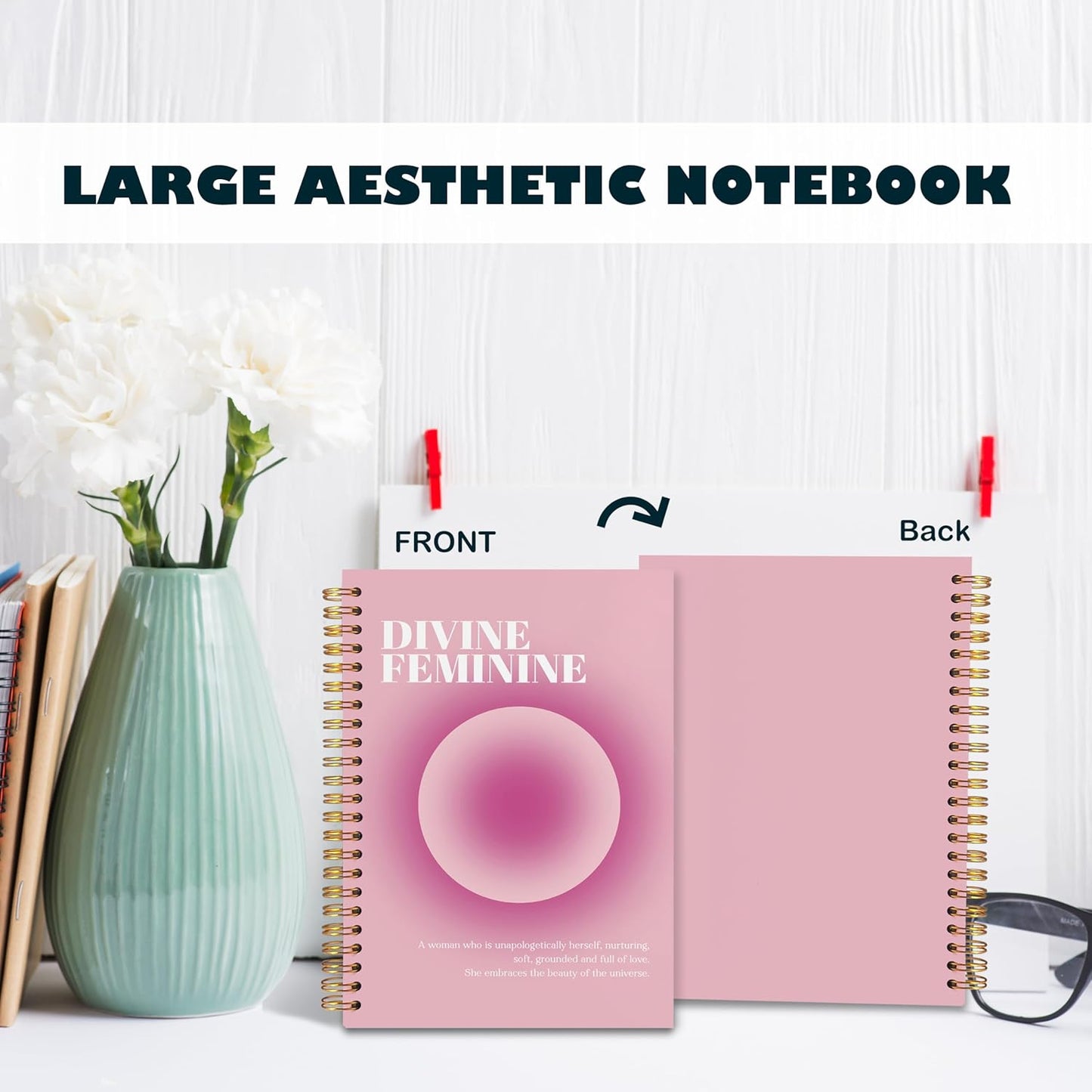 BearCake Pastel Pink Gradient Aura Notebook Journal, Divine Feminine Spiritual Notebooks, Aesthetic Notebooks, Pink Aesthetic Office Supplies, Hardcover Spiral Notebook 5.5x8.3
