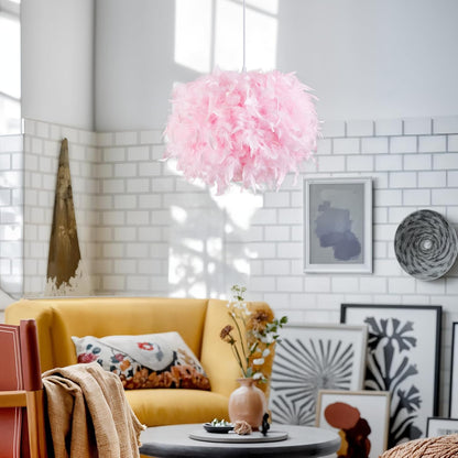 NZV Pink Feather Pendant Lights for Bedroom Romantic Feathers Light Fixture Pink Chandelier Girls Room Modern Hanging Ceiling Lighting for Dining Room Kitchen Island Foyer Hallway (Diameter 11.8in)
