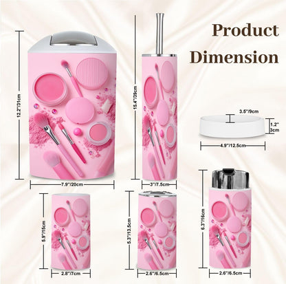 Bathroom Accessory Set 6PCS Pink Makeup Collection Brushes Powders Lipstick Trash Can, Soap Dispenser, Toothbrush Holder, Toothbrush Cup, Toilet Brush Holder, Soap Dish for Gifts
