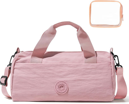 Mini Gym Bag for Women Men, Travel Gymnastics Sports Dance Ballet Samll Duffle Bag Gym Tote Organizer with Toiletry Pouch (Pink with Toiletry Bag)