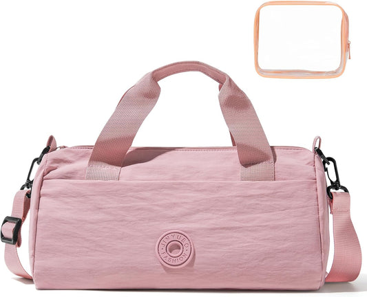 Mini Gym Bag for Women Men, Travel Gymnastics Sports Dance Ballet Samll Duffle Bag Gym Tote Organizer with Toiletry Pouch (Pink with Toiletry Bag)